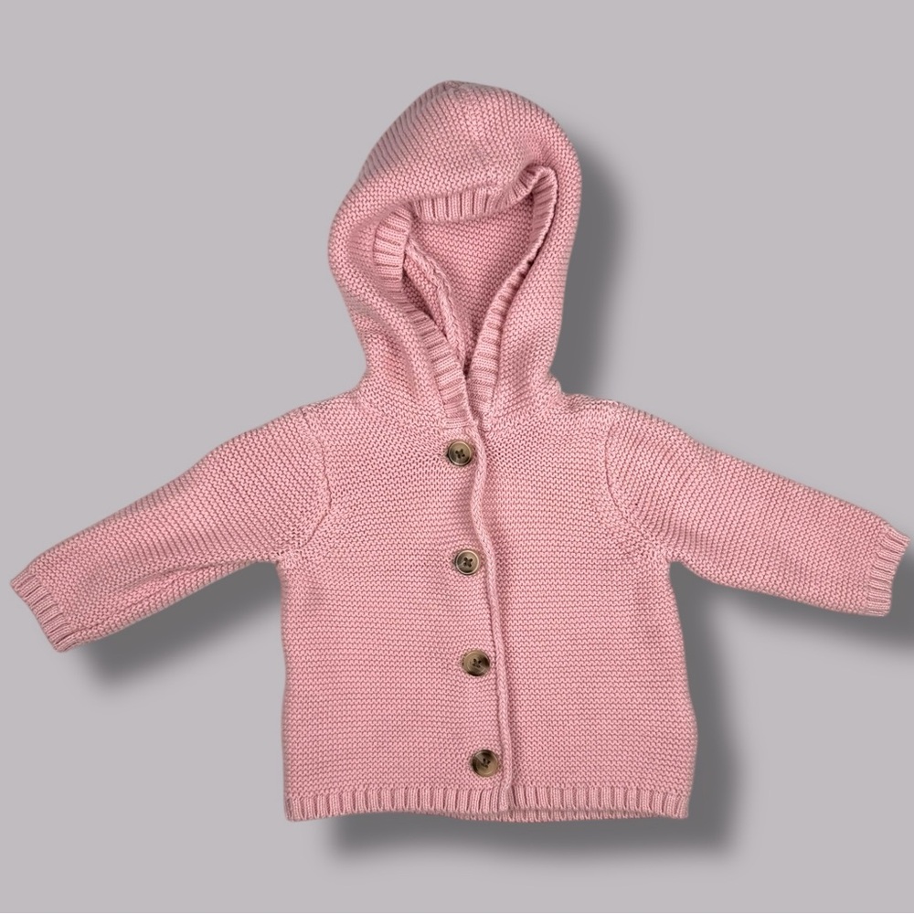 Old Navy Baby Girl 0–3M Hooded Knit Sweater Blush Pink Cotton w/ Buttons NWOT - Picture 5 of 13